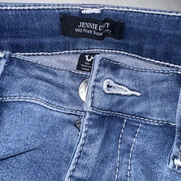 True Religion Womens Jennie MR SN No Flap Blue Mid Rise SUPER SKINNY SZ 30NWT - Picture 2 of 4